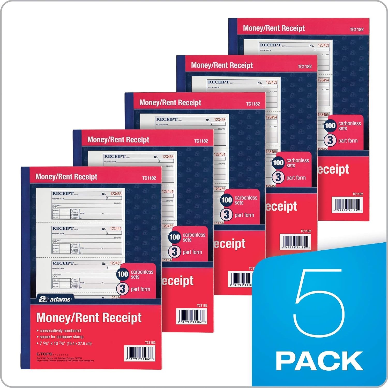 Efficient 3-Part Carbonless Receipt Books – 5 Pack, 100 Sets, Convenient Size