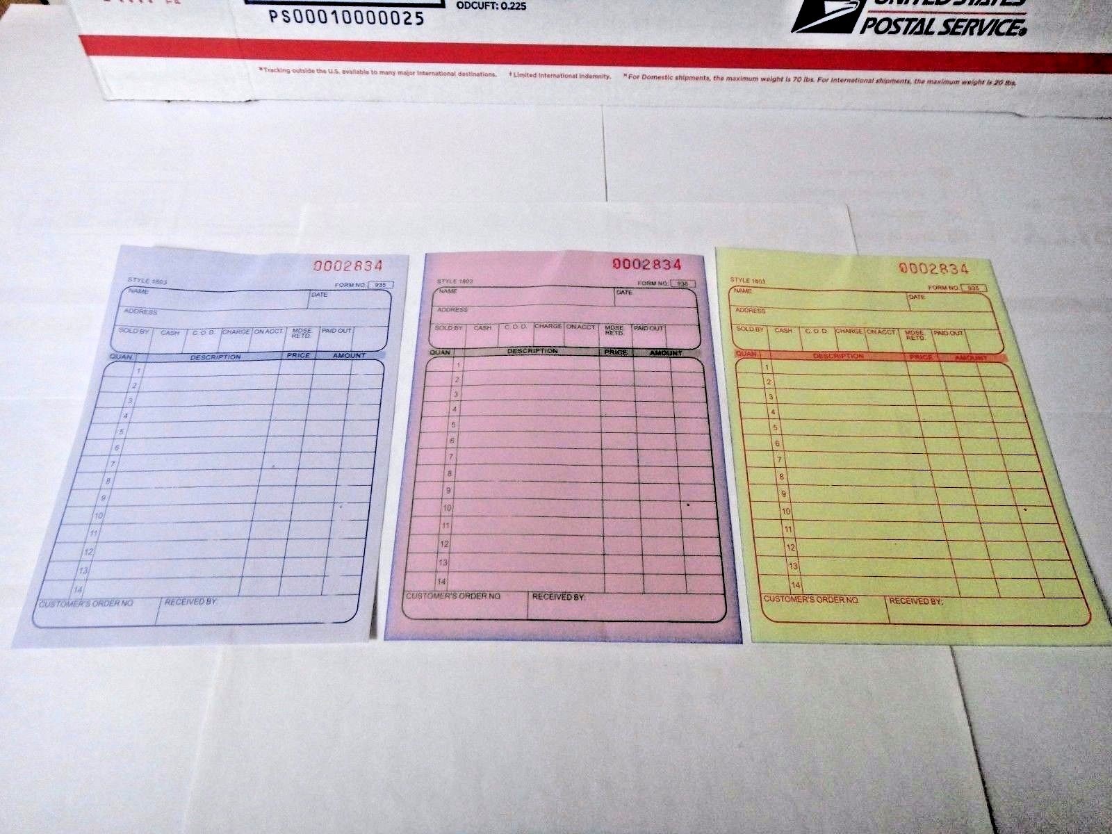 3 Part Sales Order Books Receipt Triplicate forms 30 sets Invoice US Seller