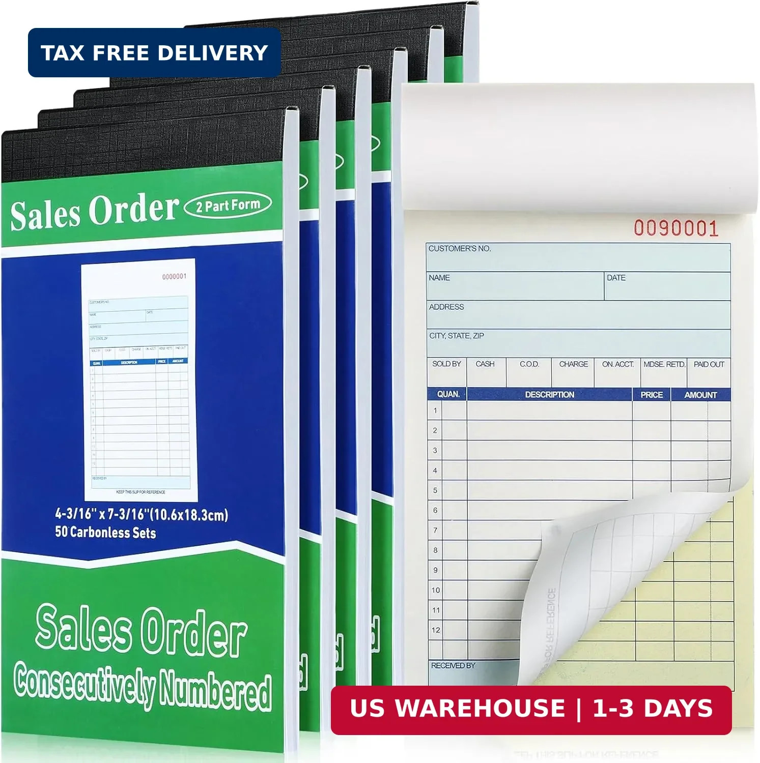 Lincia 6 Pads Sales Order Books 2 Part Carbonless, Receipt Book with Carbon Copi