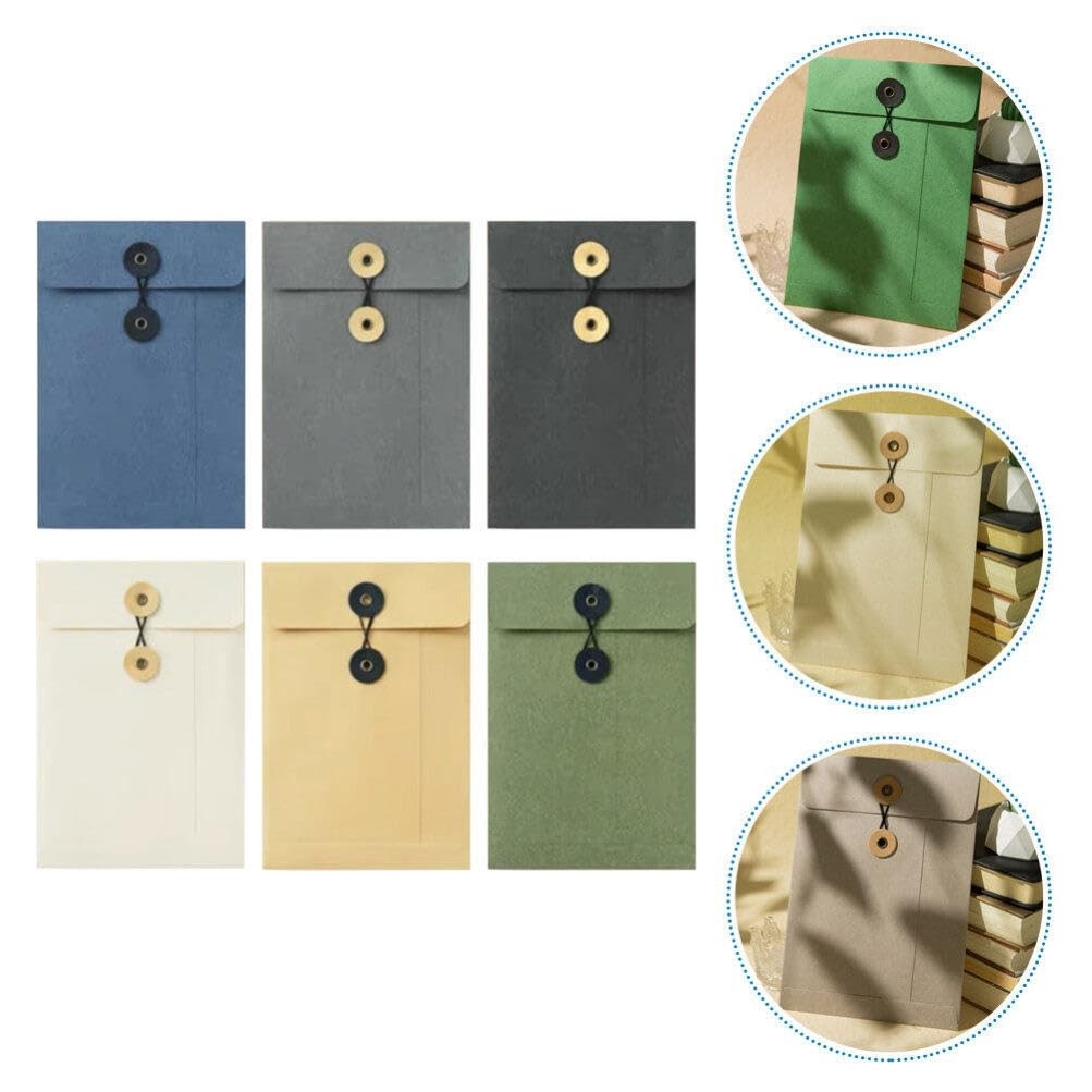 SHINEOFI 6pcs Kraft String Envelope File 23.00X16.00X0.10CM, Assorted Color