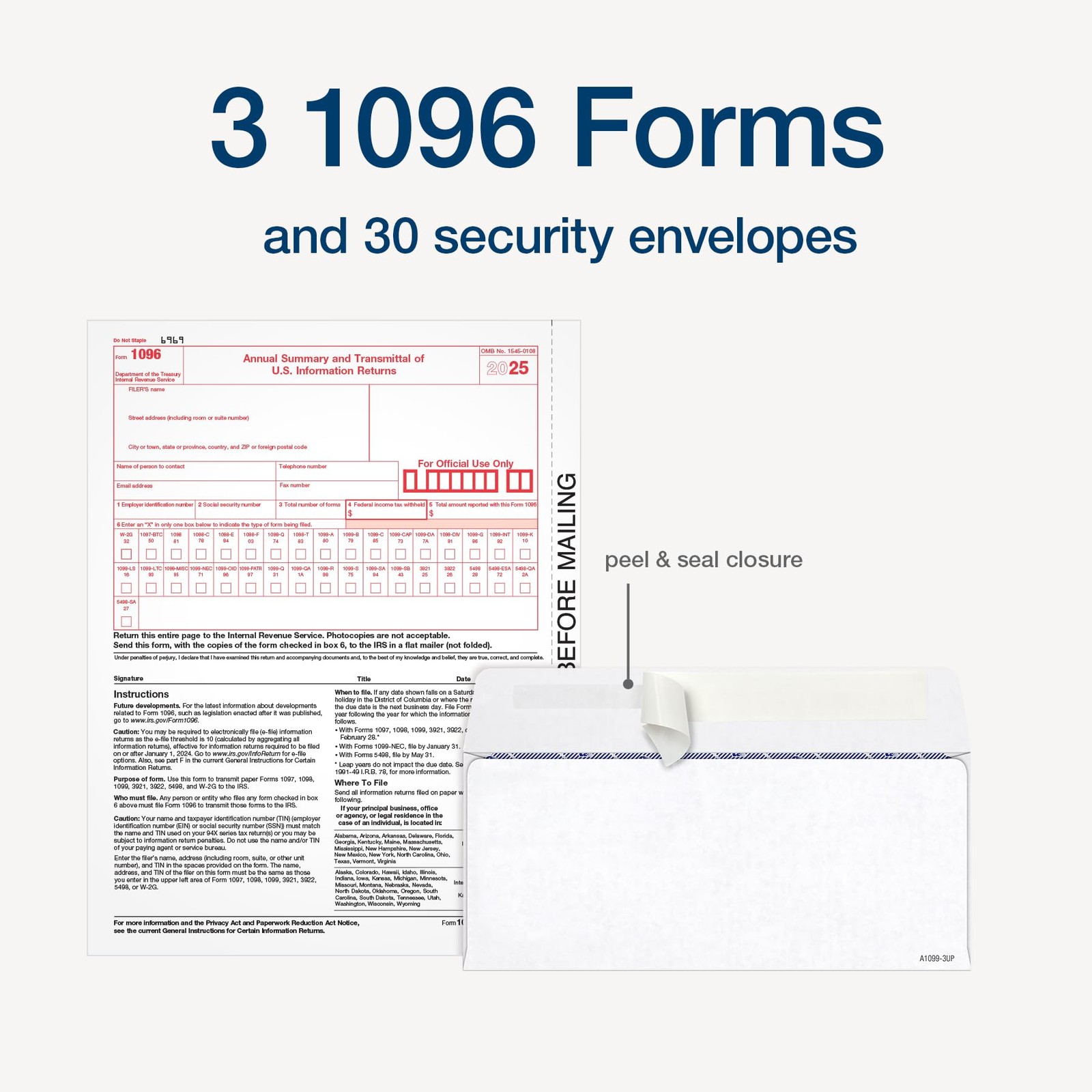 Adams 1099 NEC Forms 2025, 3-Part Kit for 30 Recipients, Includes 30…