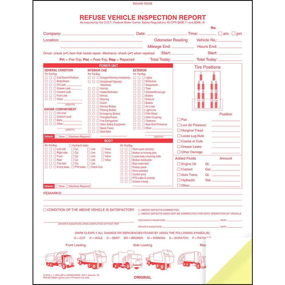Refuse Truck Driver’s Vehicle Inspection Report 5-pk. – Book Format with 31 S…