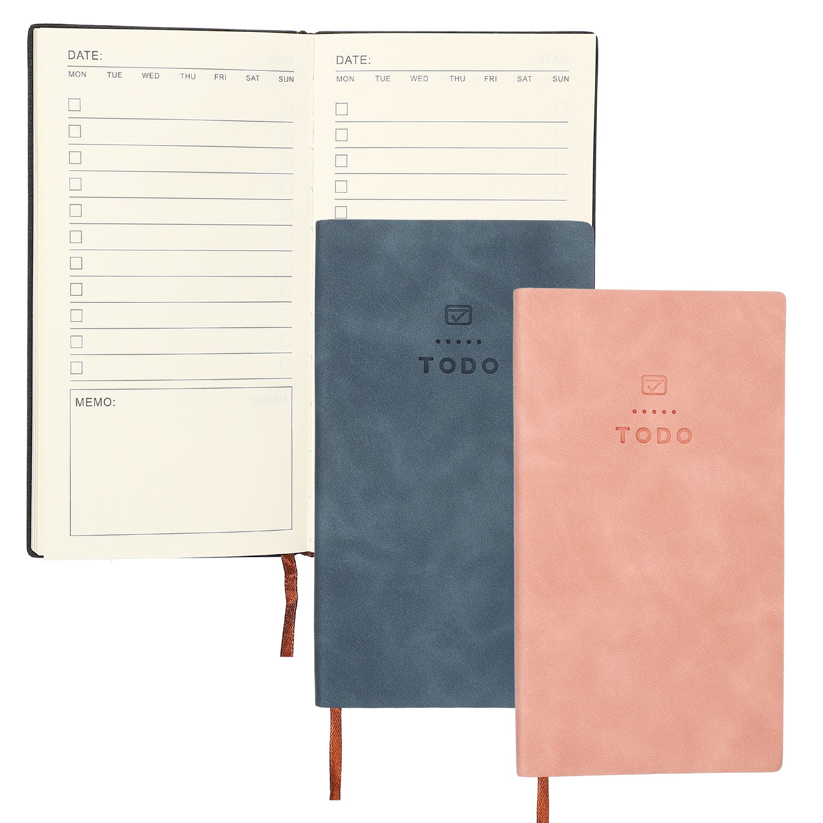 2Pcs to Do Notebook, A6 6.8 x 3.7″ Daily Planner Notebook, Pink/Dark Blue