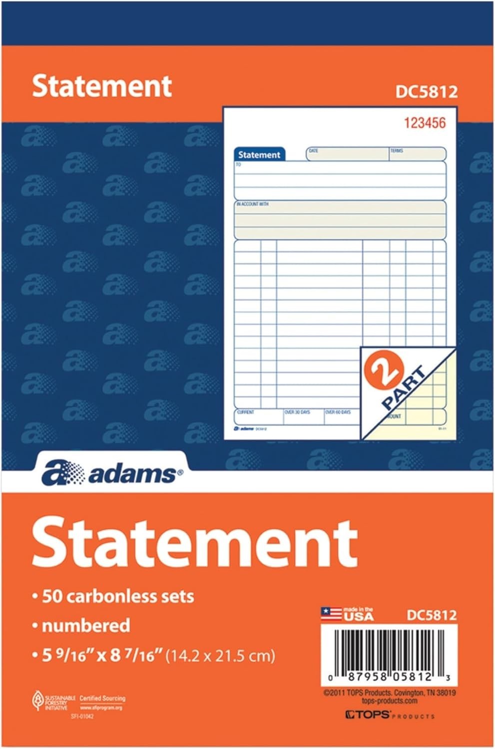 Statement Book, 2-Part Carbonless, White/Canary, 5-9/16 x 8-7/16 Inches,