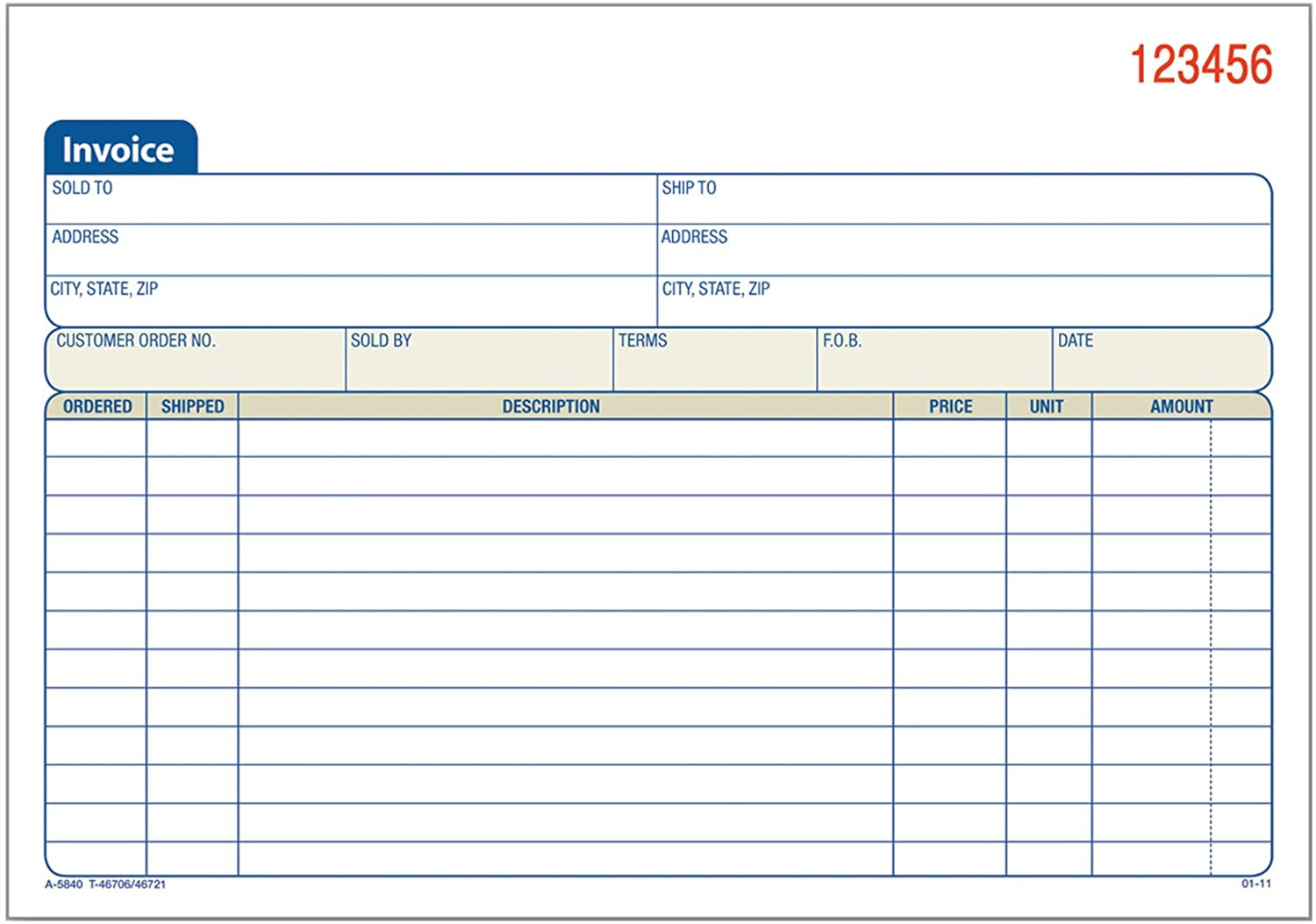 Carbonless Invoice Book For Business 2-Part 5-9/16 X 8-7/16 Inches 50 Sets/Book