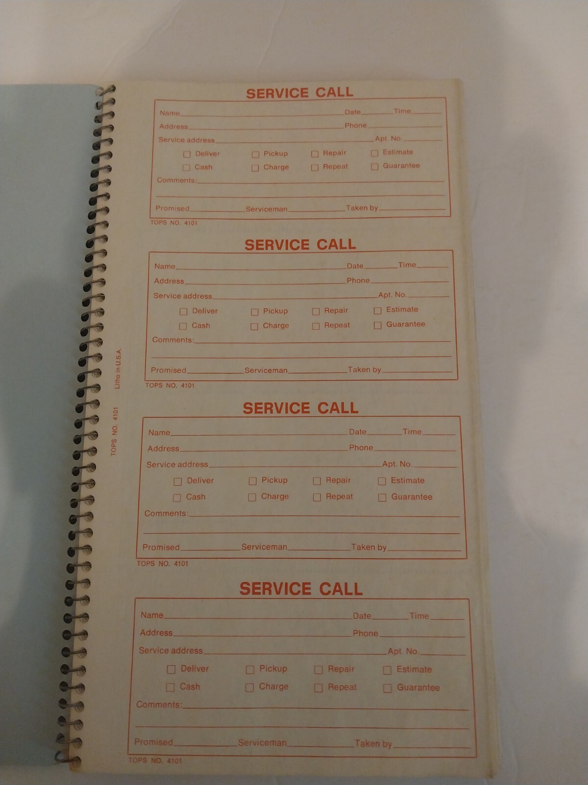 Tops service call message slips Form No. 4101 (200 slips) spiral-bound