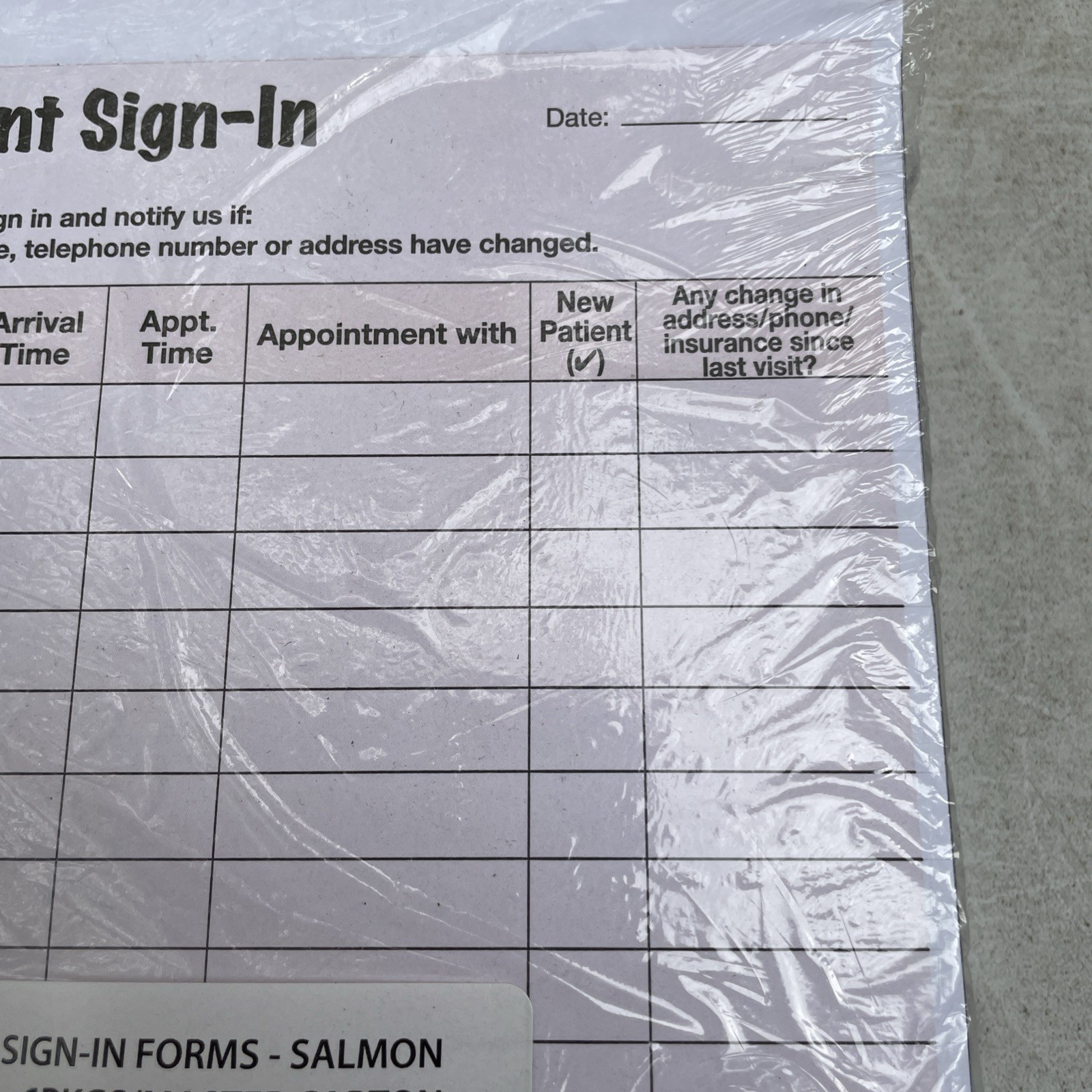 Tabbies Patient Sign In Forms Color Salmon 125 Forms Pack 8 1/2”x11 5/8” 14530