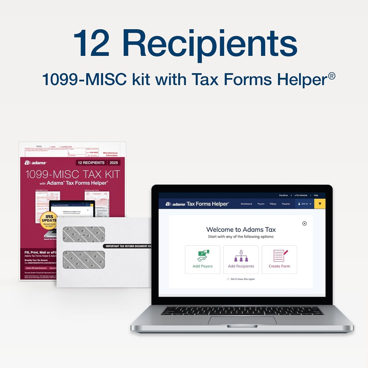 2025 1099 MISC Tax Forms Kit, 4-Part for 12 Recipients with Envelopes