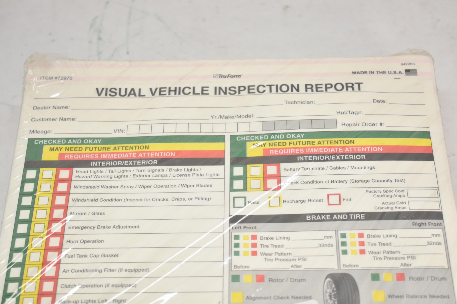TruForm Visual Vehicle Inspection Report Work Order Forms Lot Of 2 2-Part 250 Ct
