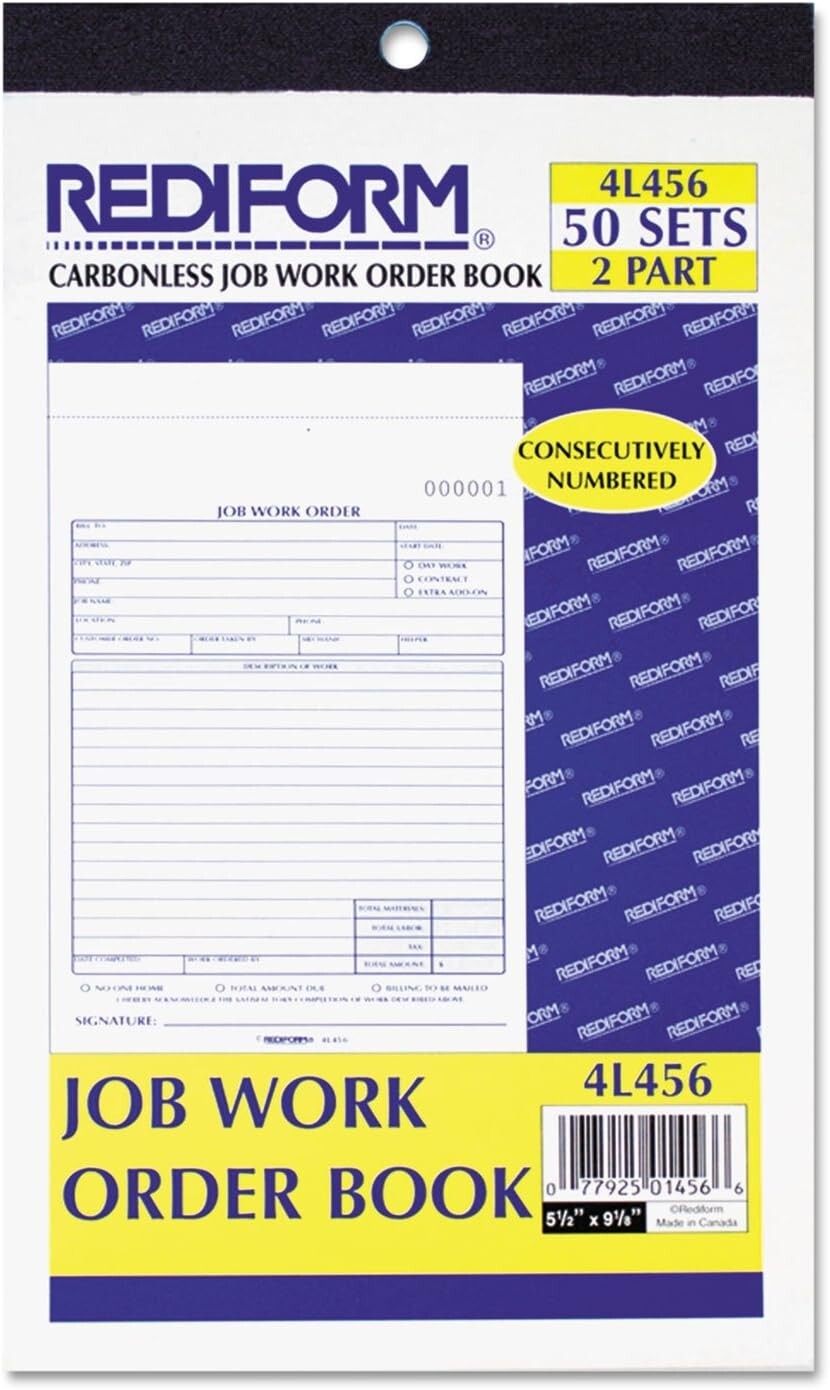 Job Work Order Book, 5 1/2 x 9 1/8, Two Part, 50/Book NEW