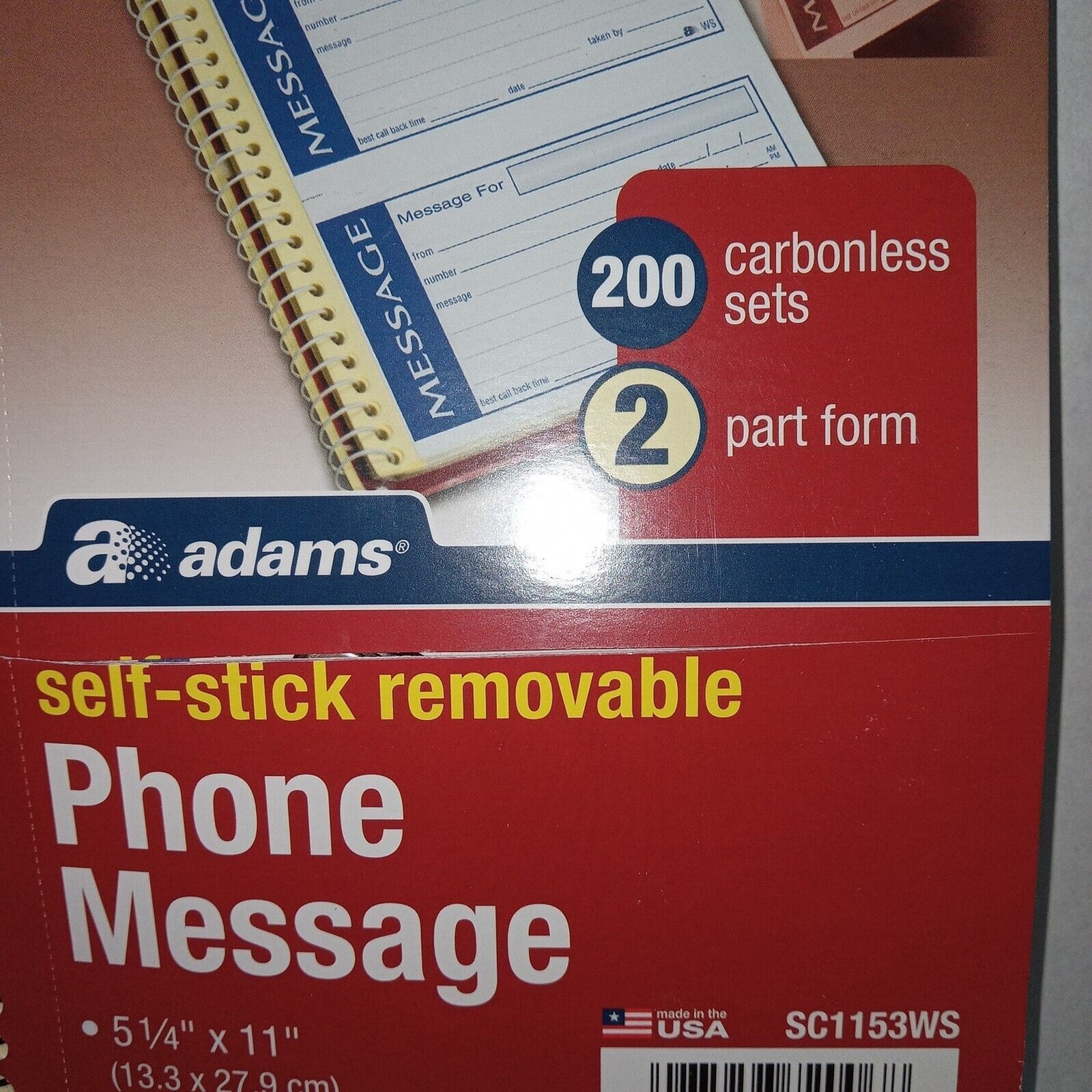 Adams SC1153WS Phone Message, 200 Carbonless sets, 2 Part Form Damaged cover