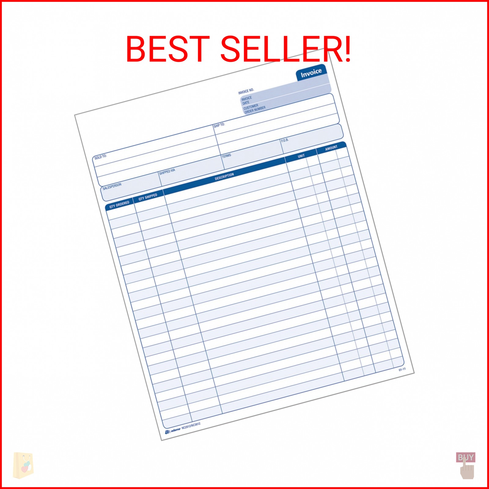 Adams Invoice Sets, 2-Part Carbonless, 8-1/2″ x 11-7/16″, 50 Sets per Pack (NC28