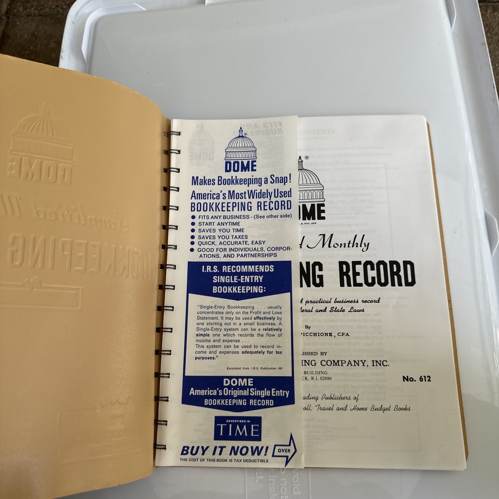(NEW) 1990 DOME Spiral Bound Simplified Monthly Bookkeeping Record PICCHIONE 612