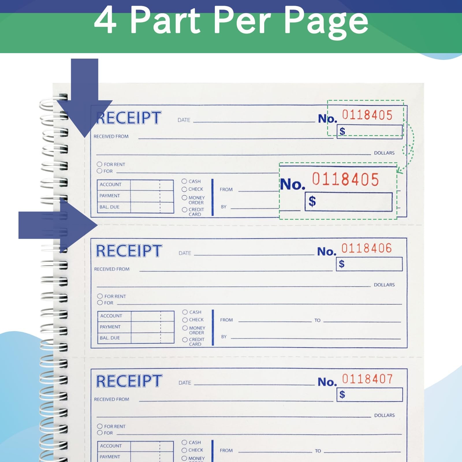 Spiral Money and Rent Receipt Book, 2-Part Carbonless (8.5″x11″), 100…
