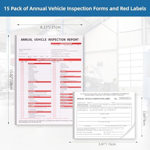 15 Pack 3 Ply Annual Vehicle Inspection Report with Hardboard Clipboard