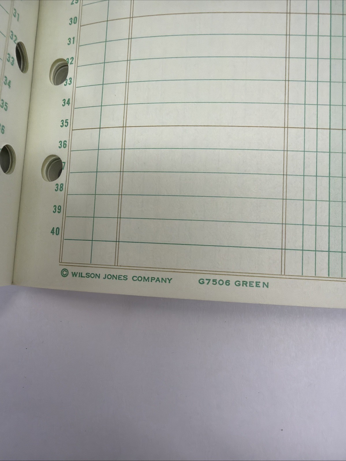 1968 Wilson Jones Write Columnar Pad Green G7506 6 Columns Accounting Ledger
