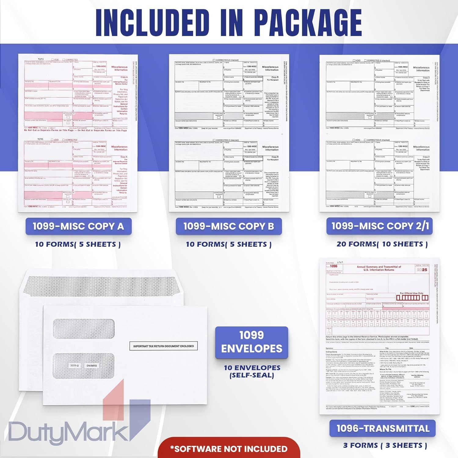 2025 DuryMark 1099 MISC Forms – Tax Kit with QuickBooks Compatibility
