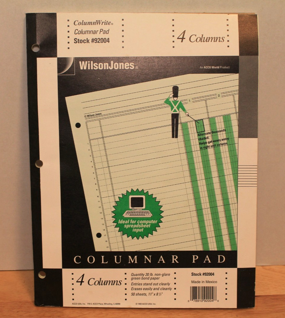 Wilson Jones Column Write Columnar Pad 3 Punched 50 Sheets 4 Columns 11 x 8.5″