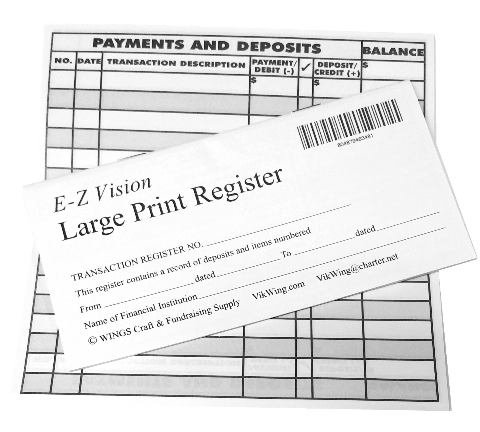 Large Print Low Vision Checkbook Transaction Registers Bank Book