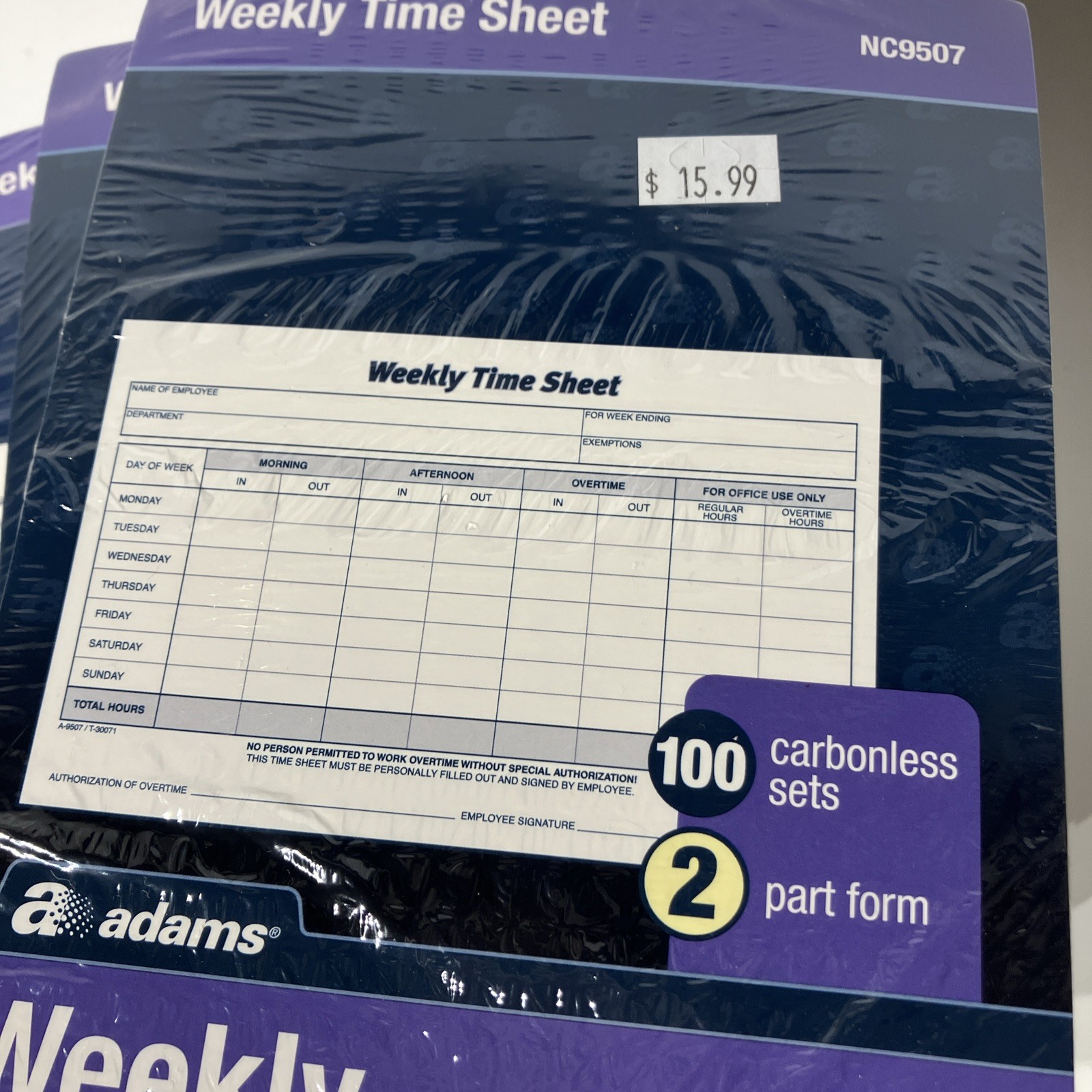 Adams Time Sheets 2-Part 900 Forms 9 Pack LOT (NC9507)