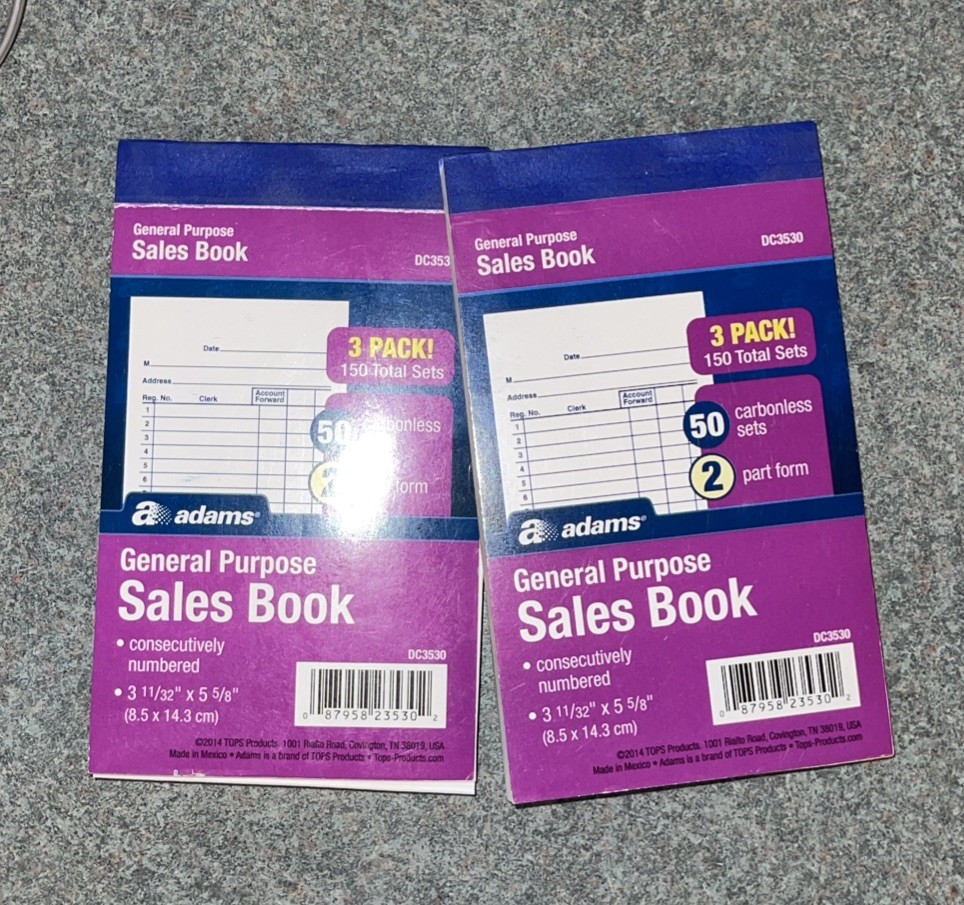 Adams DC 3530 SALES BOOK Carbonless RECEIPTS 2 Part Ticket 3×5 Estate Market NEW