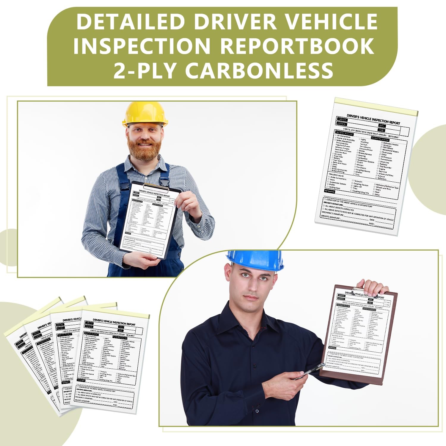 6 Pack Detailed Driver’s Daily Vehicle Inspection Report 300 Sets 5.5″ x 8.5″…