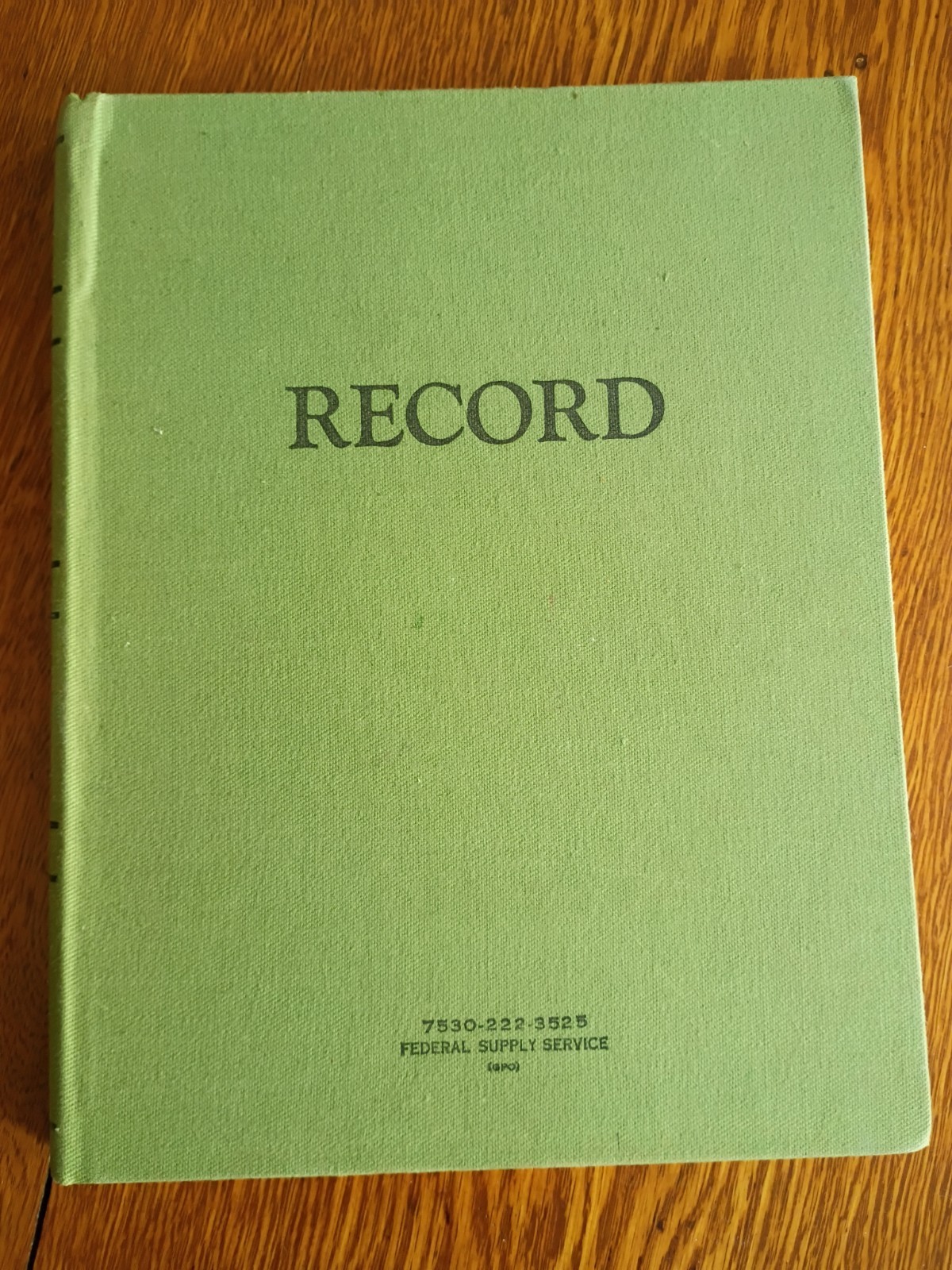 Vintage Federal Supply Service Record Book-Green Cloth Cover Ruled -1 Page