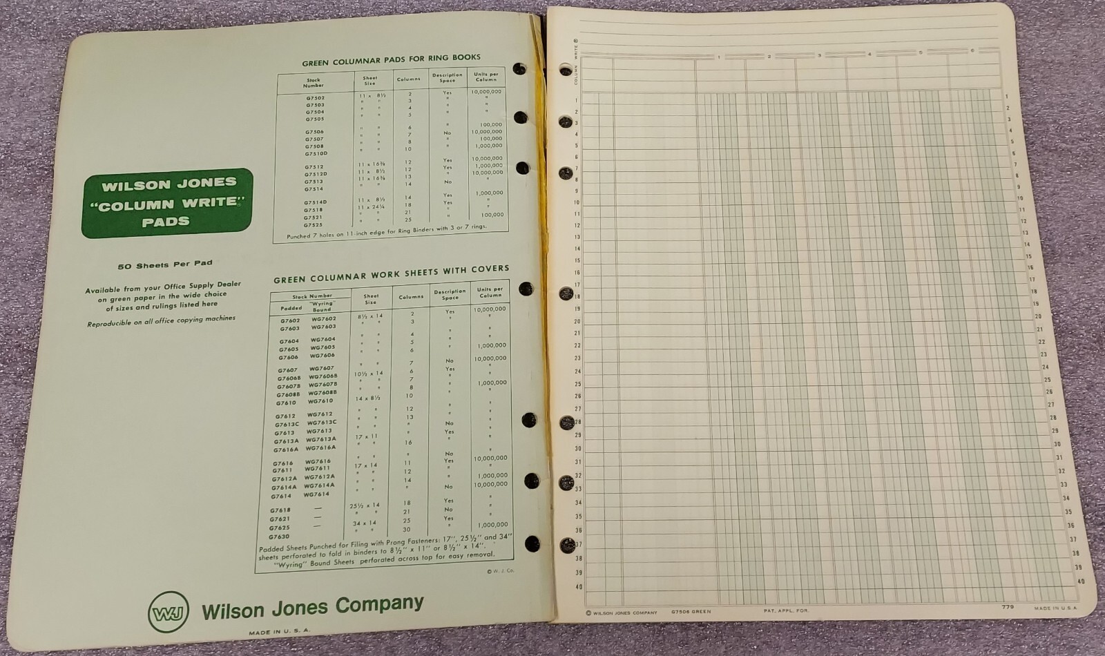 COLUMN WRITE COLUMNAR PAD – GREEN G7506 6 COLUMNS – WILSON JONES