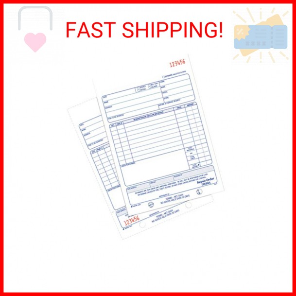 Adams Repair Order Book, Carbonless, 2-Part, White/White, 5-9/16 x 8-7/16 Inches