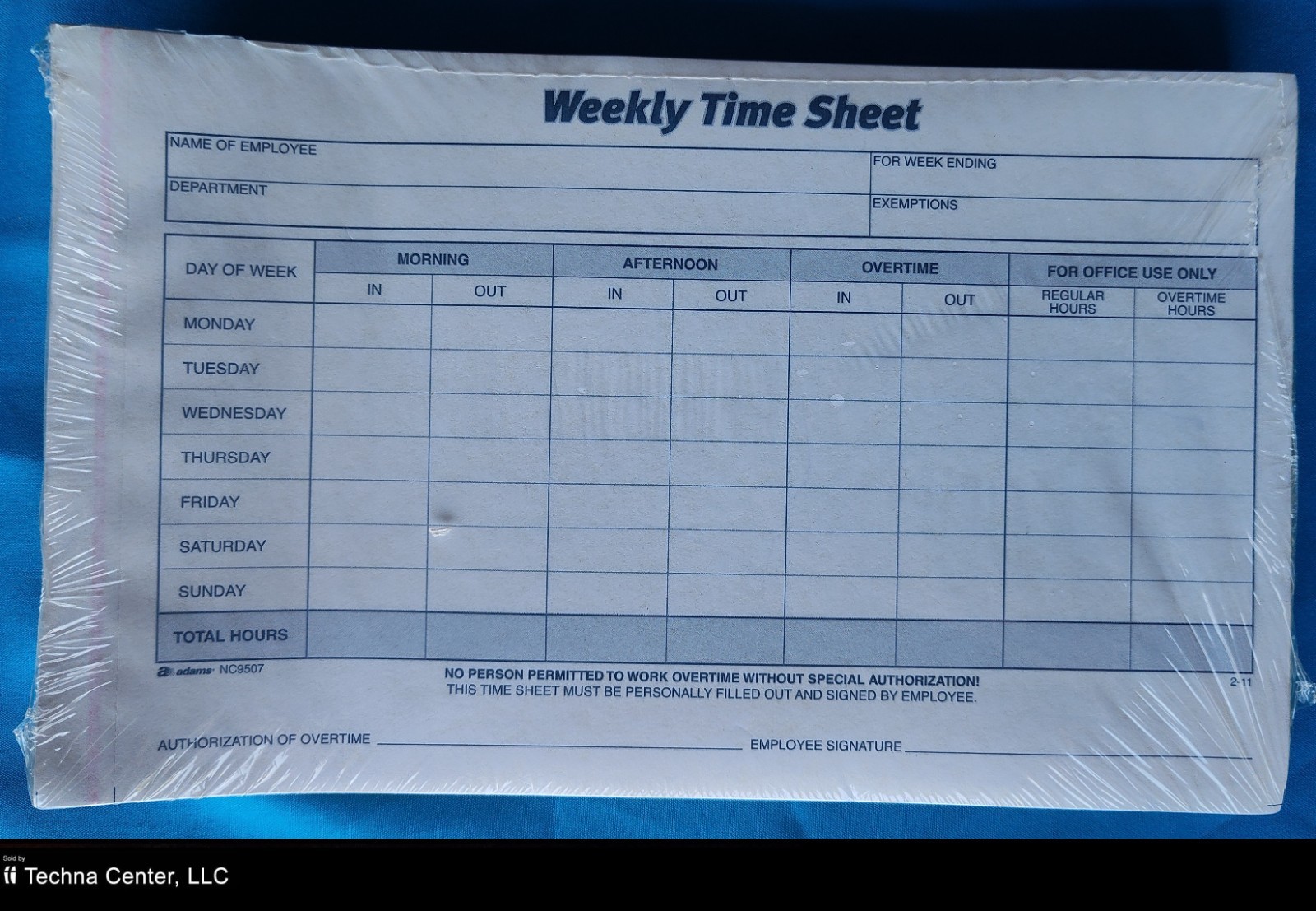 Adams Weekly Time Sheet, 9 x 5.5 Inch, 100 Carbonless Sets, 4 Packs