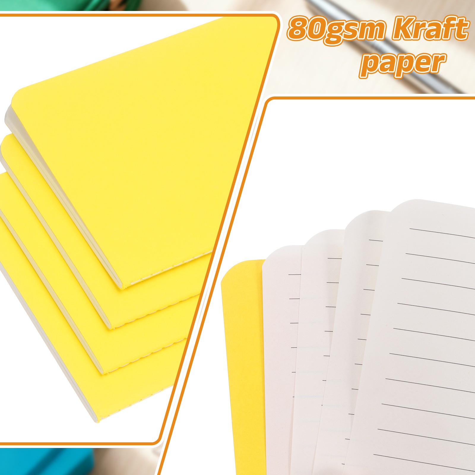6 Pack A6 Notebook, A6 Journal Mini Notebook Pocket Kraft,Yellow