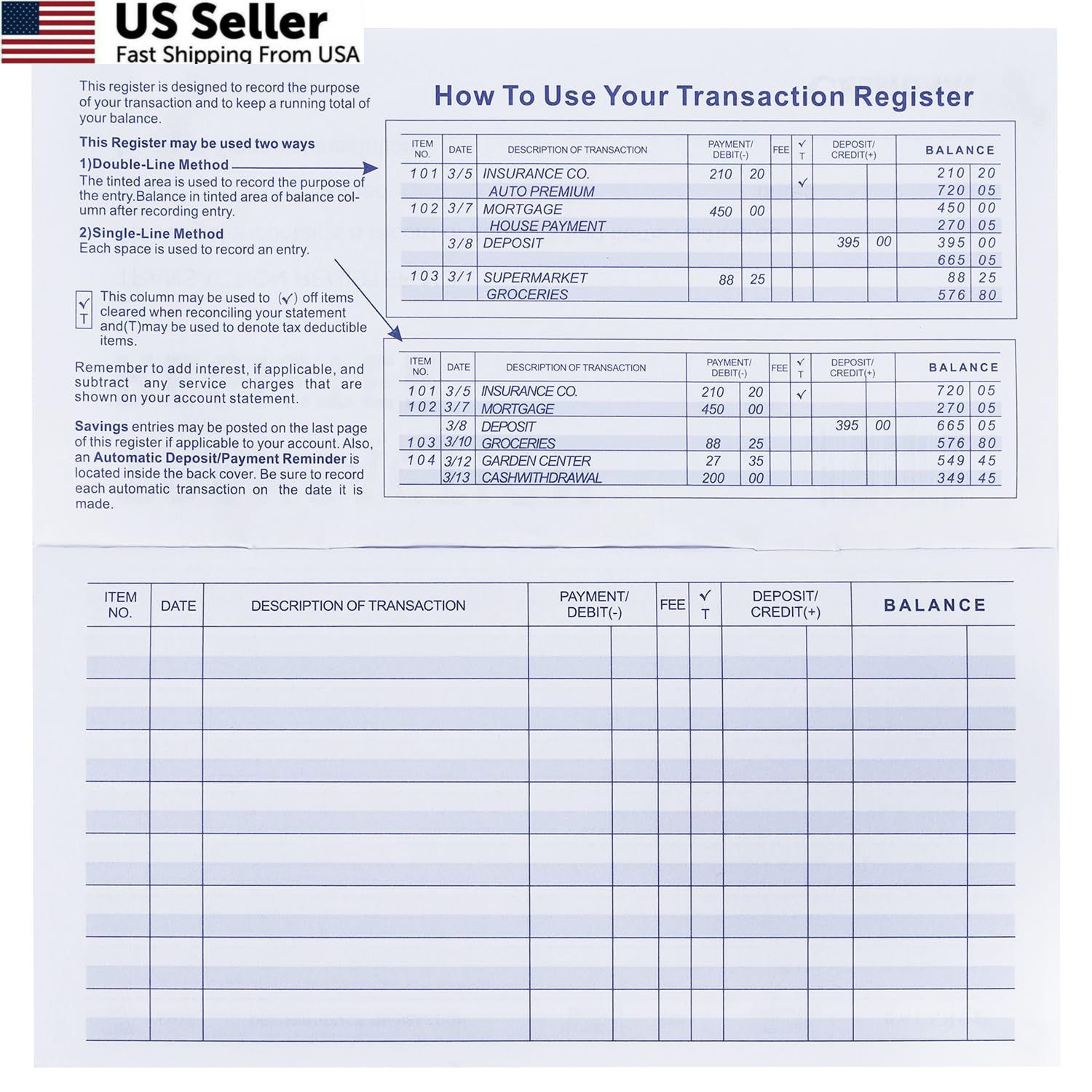 20 Pack Checkbook Register, Check Registers for Personal, Blank Ledger 20PCS
