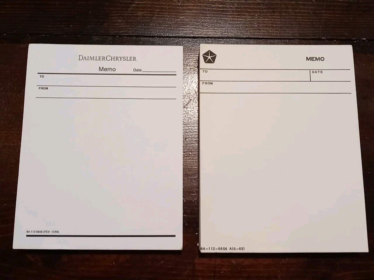 Blank Memo Pads 84-112-6656 Daimler Chrysler 12/98, & Chrysler Symbol 6-65