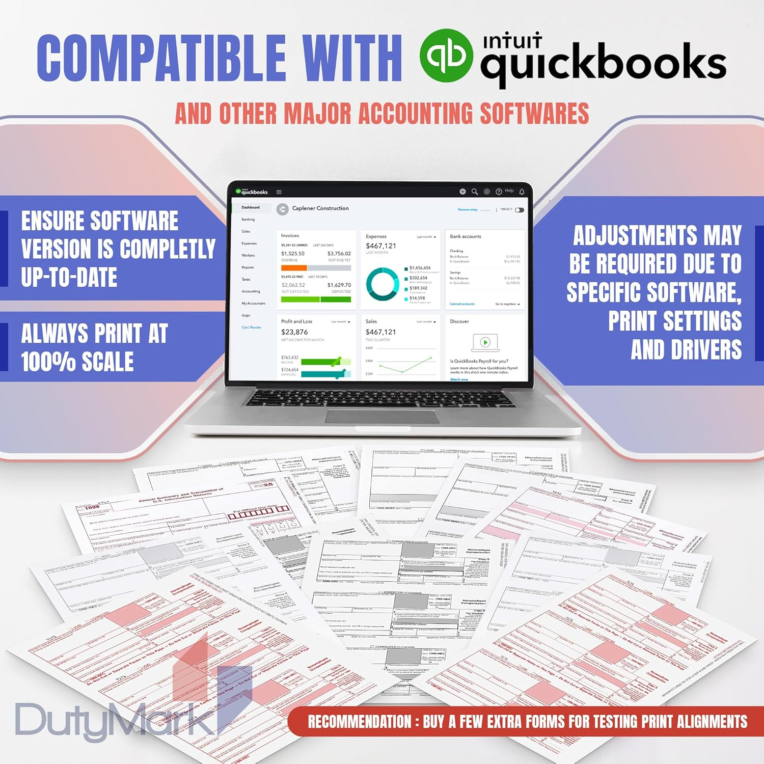 Dutymark 1099 NEC Forms 2025 for 25 Recipients 4 Part Laser Tax Forms Kit, 3 109