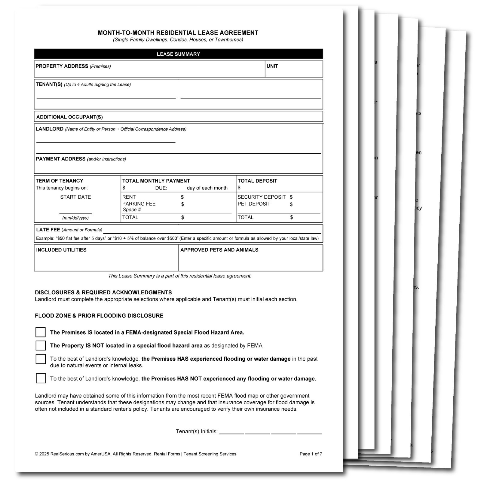 Month-to-Month Lease Agreement – Rental Form for Landlords | PDF or Mail