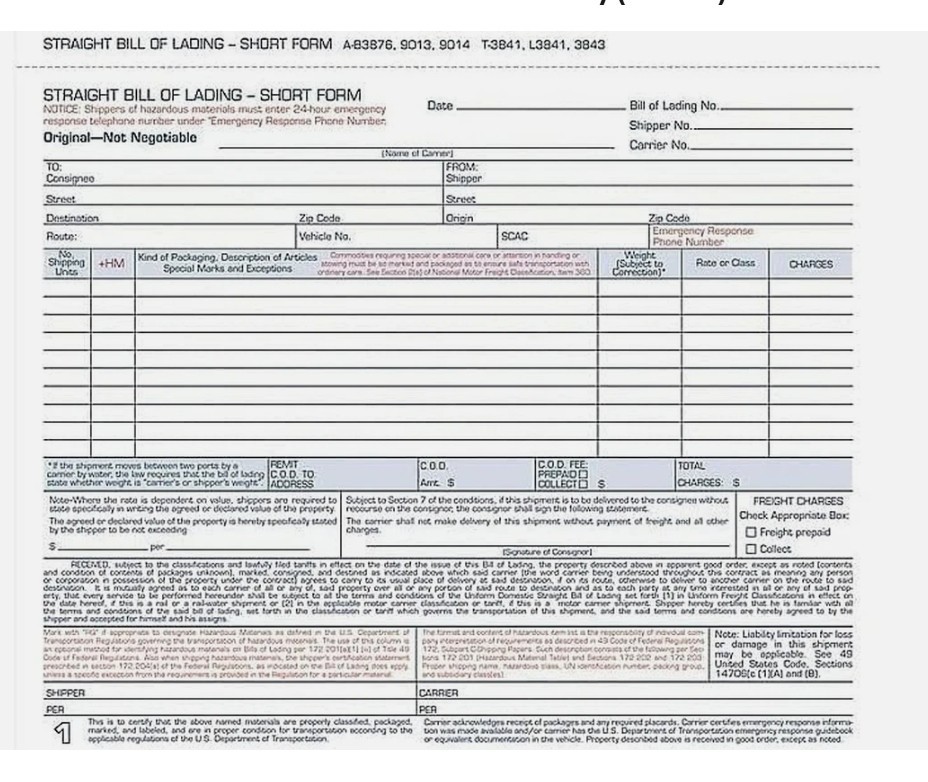 Adams Bill of Lading Short Form, 8-1/2 x 7-7/16 Inches, White, 3-Part, 250-Count