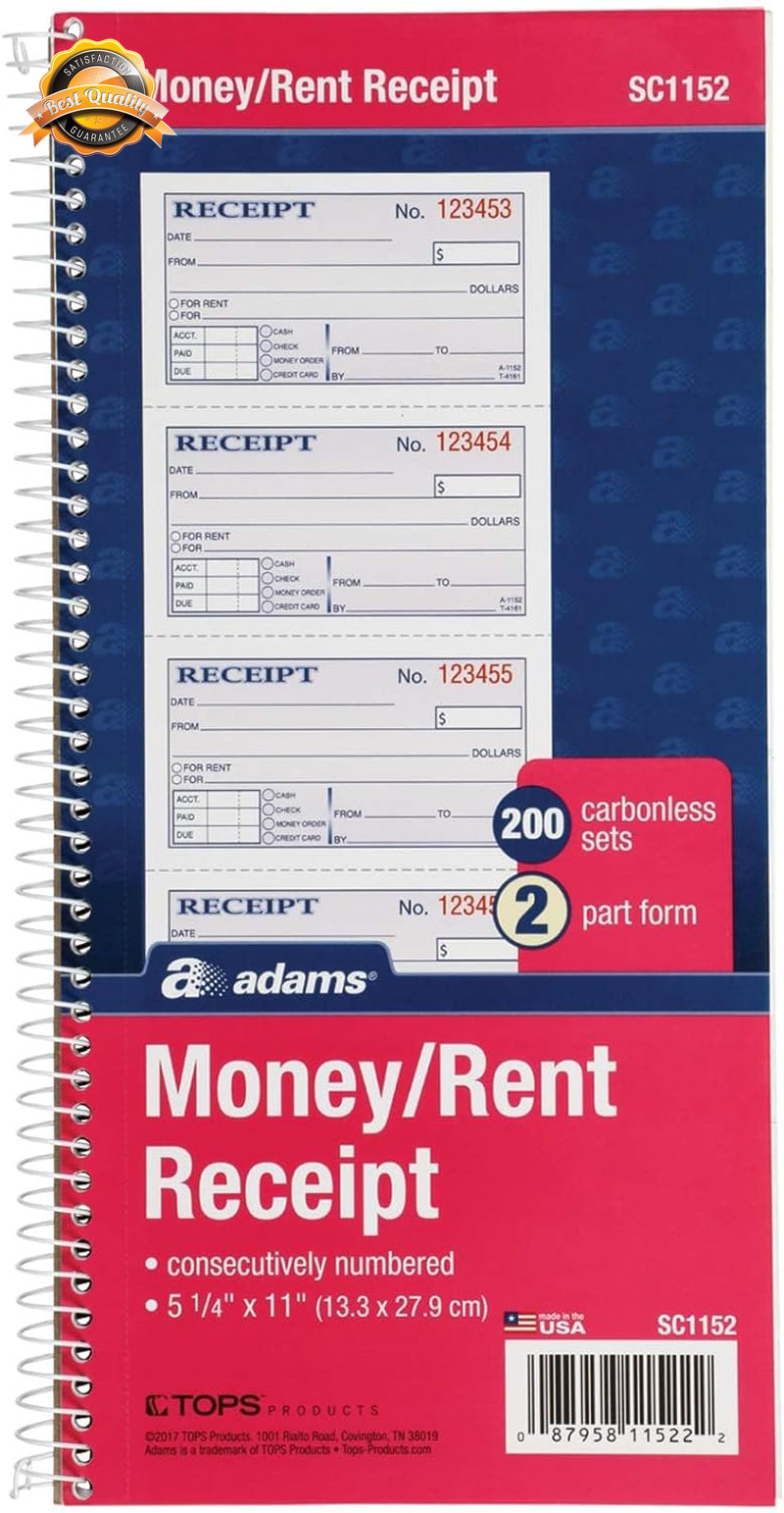 Money Rent Receipt Book 2 Part Carbonless Spiral Bound 4 Per Page