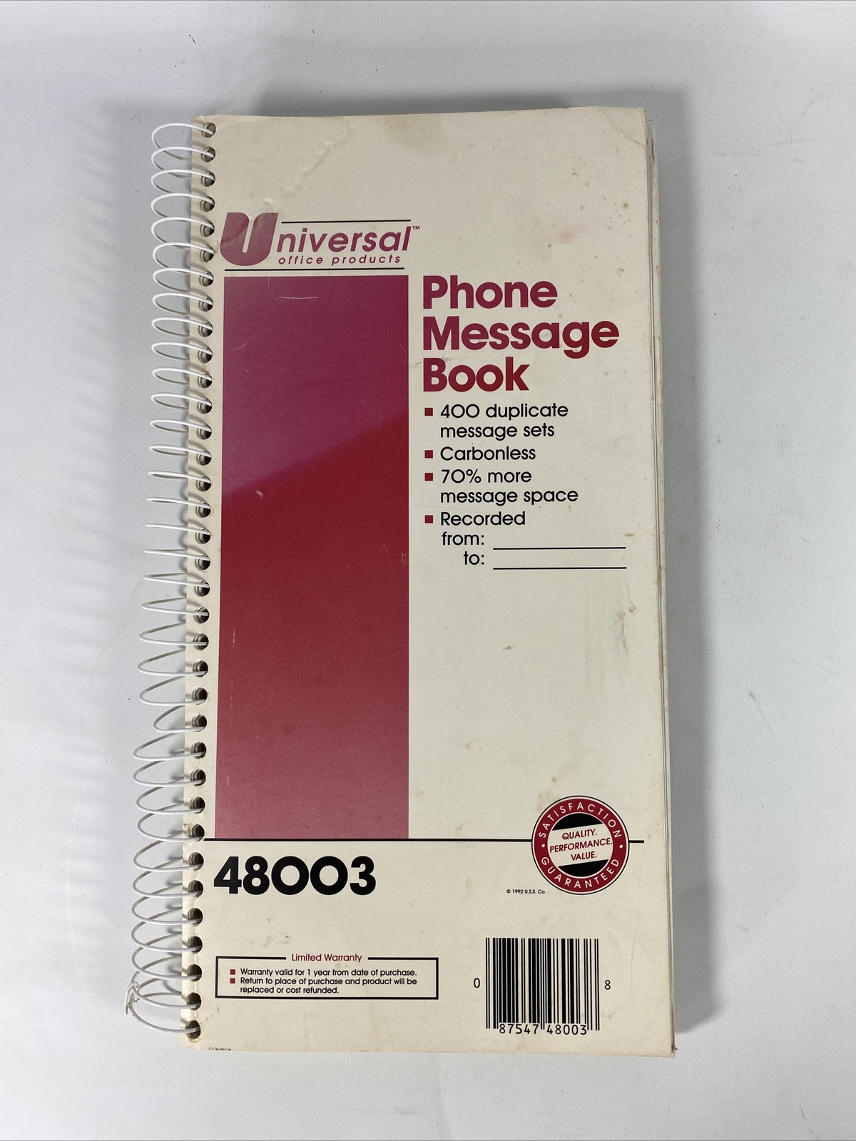 Universal Phone Message Books, 2 3/4 x 5, 2-Part Carbonless-400 Sets “UNV48003”