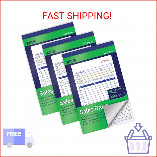 Better Office Products Large Sales Order Books, 3 Pack, 2-Part Carbonless (White