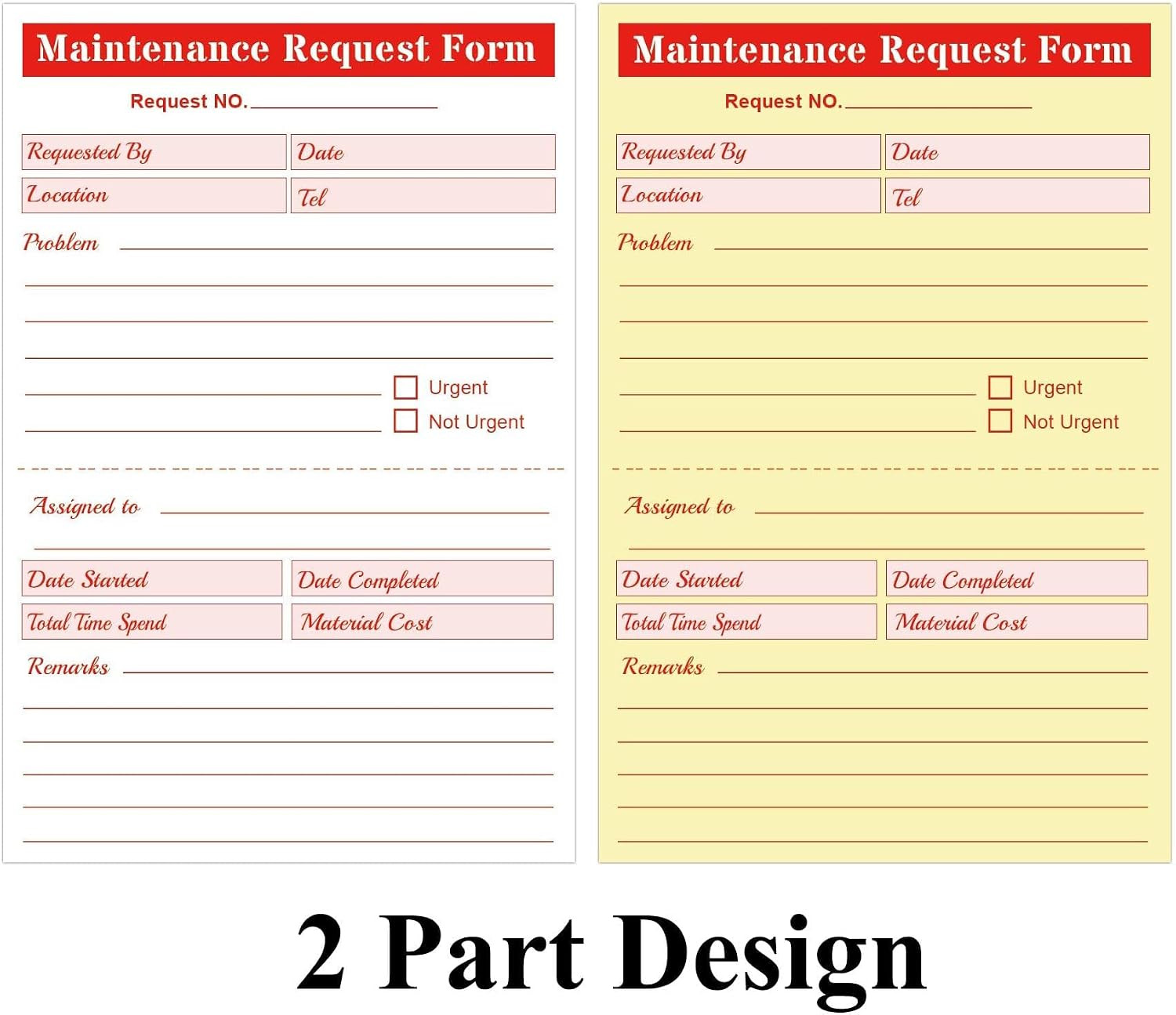 Maintenance Request Book Forms – 5.5 X 8.5 Inch 2 Part Carbonless Maintenance Re