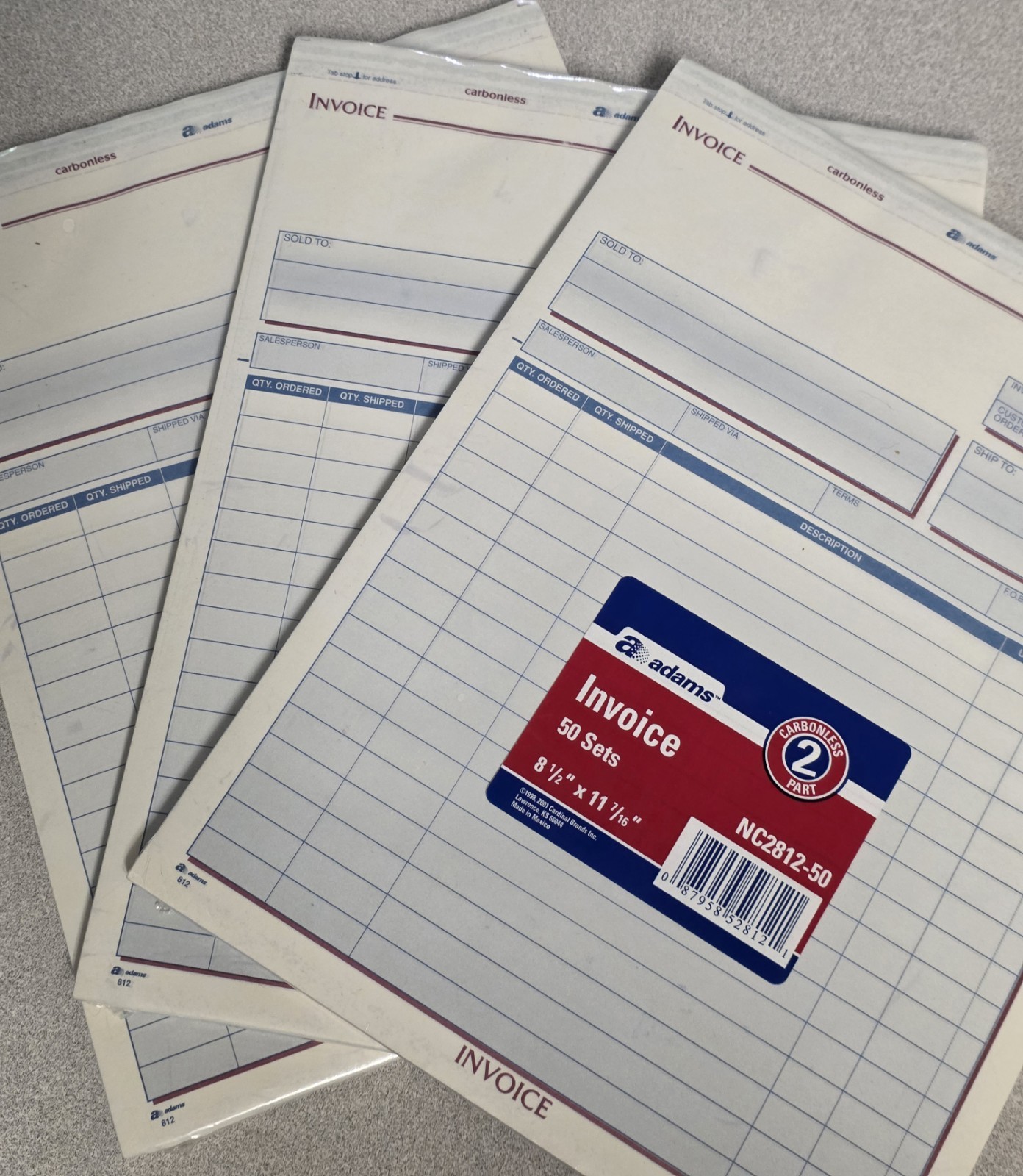 3 Packs Of 50 2 Part Invoice Forms 8 1/2×11 7/16 Adam’s NC2812-50 NEW SEALED