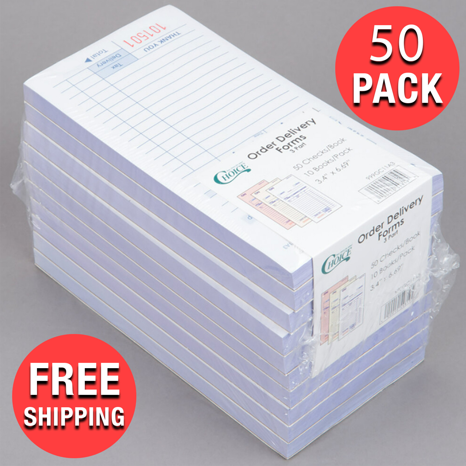 (50-Case) 3 Part White Carbonless Order Delivery Forms | 2500 Ticket Receipts