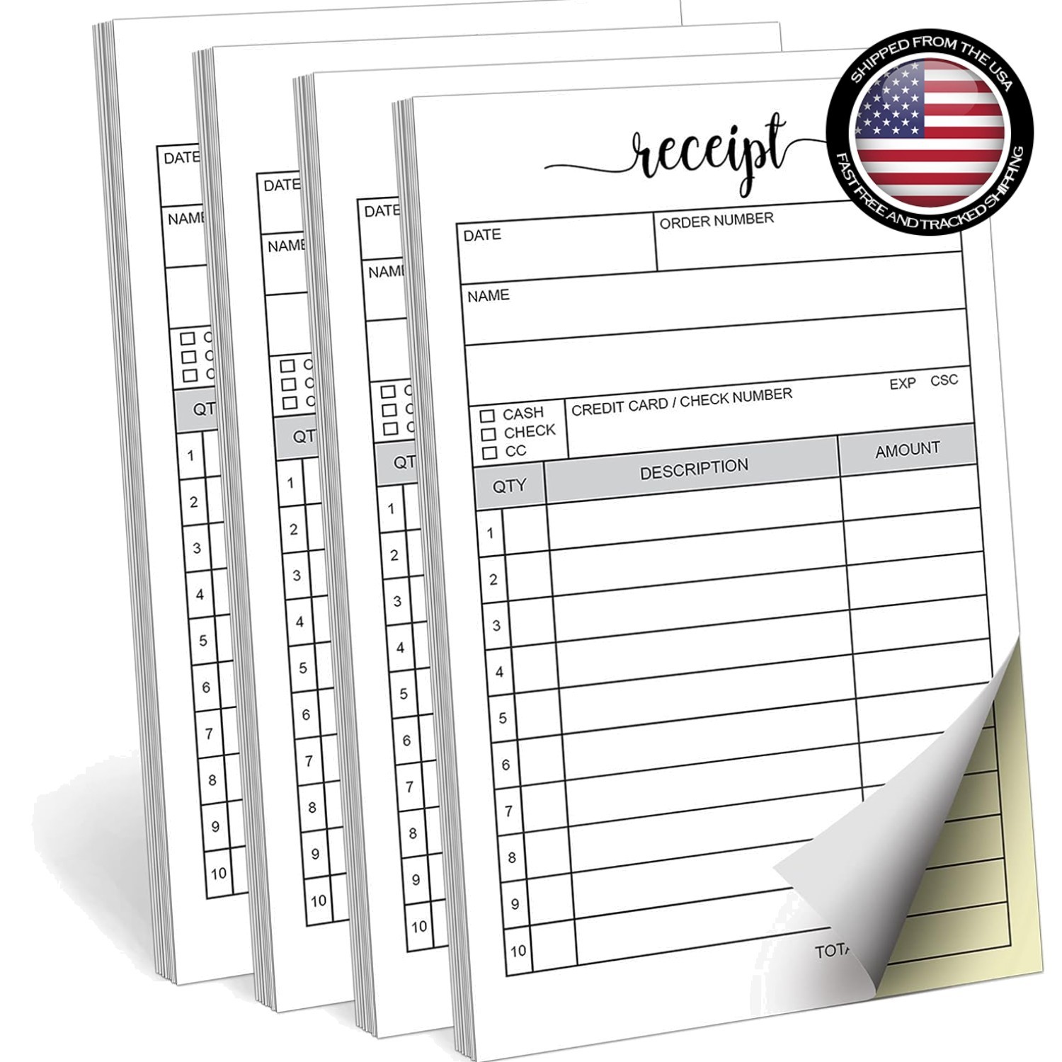 Versatile 4-Pack Receipt Book with Carbon Copies – Handy & Durable for All Needs