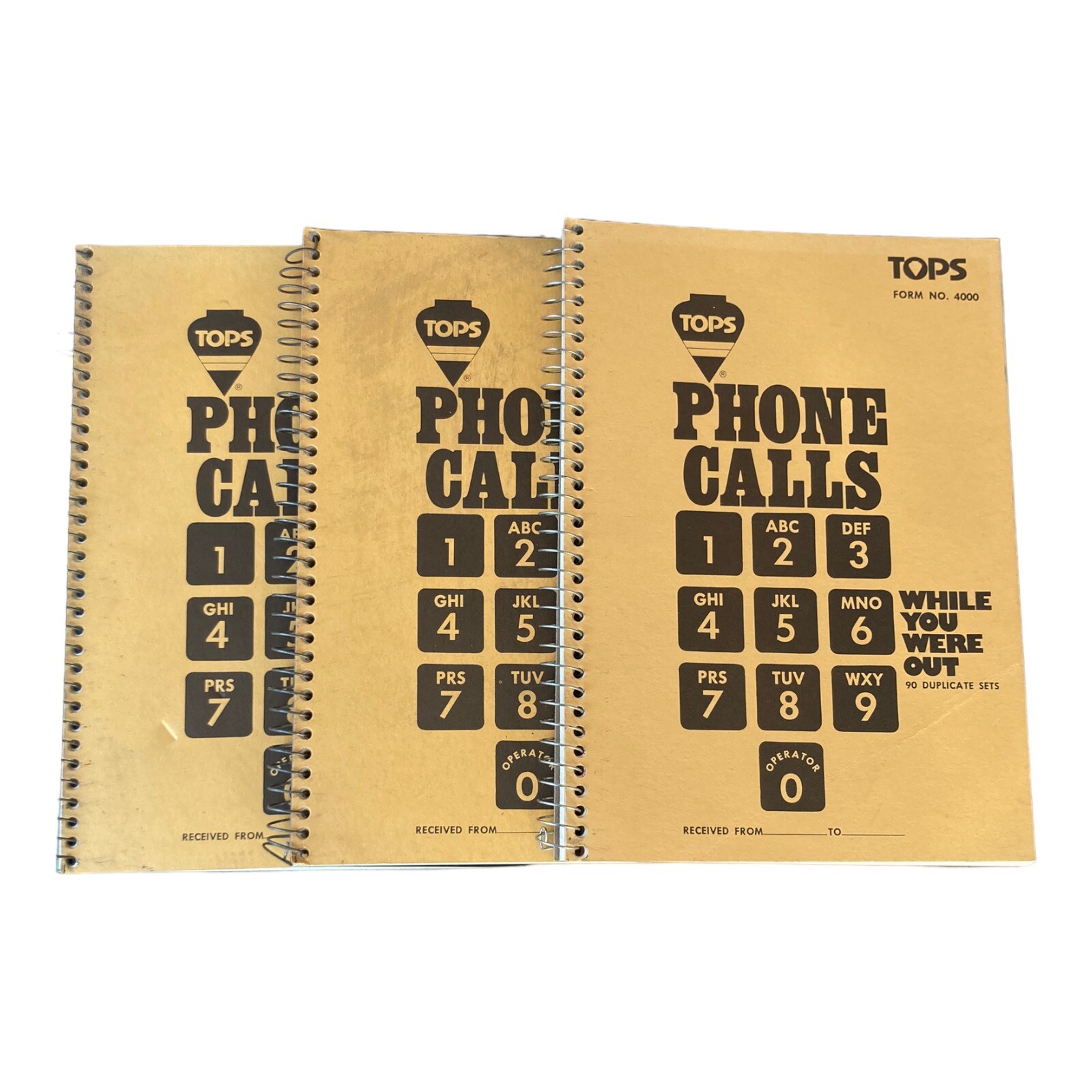 TOPS Phone Message Pad Call Books Lot of 3 Unused w Carbon Paper Form #4000