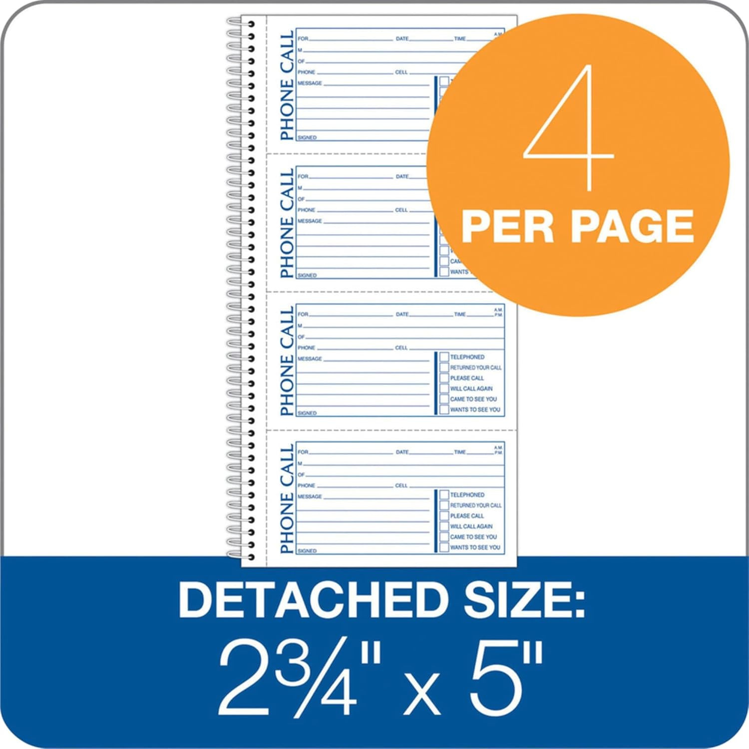 Phone Message Book, Carbonless Duplicate, 5.5 X 11 Inches, 4 Sets per Page, 4 Se