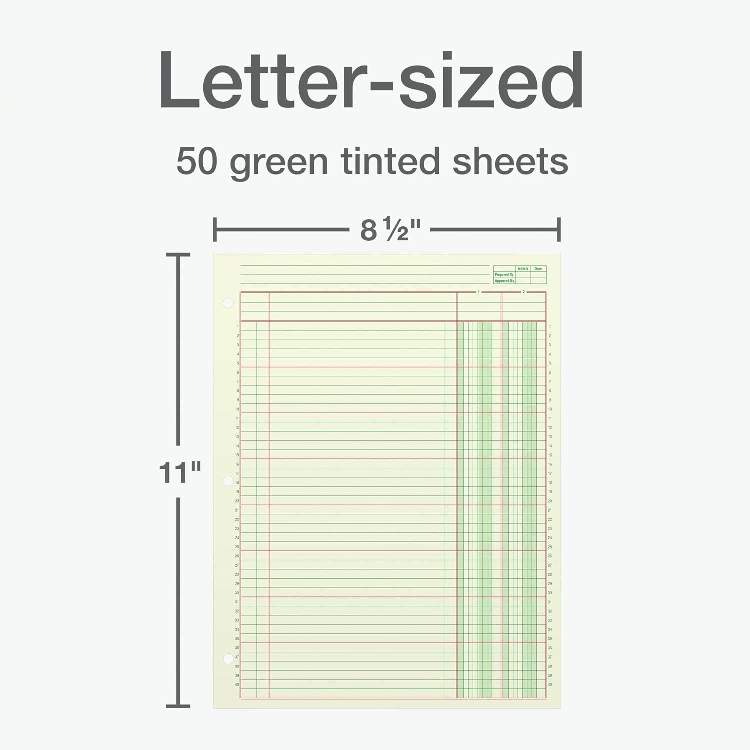 Columnar Analysis Pad, 2 Column Ledger, 8.5″ X 11″, 100 Pages (50 Sheets), Green