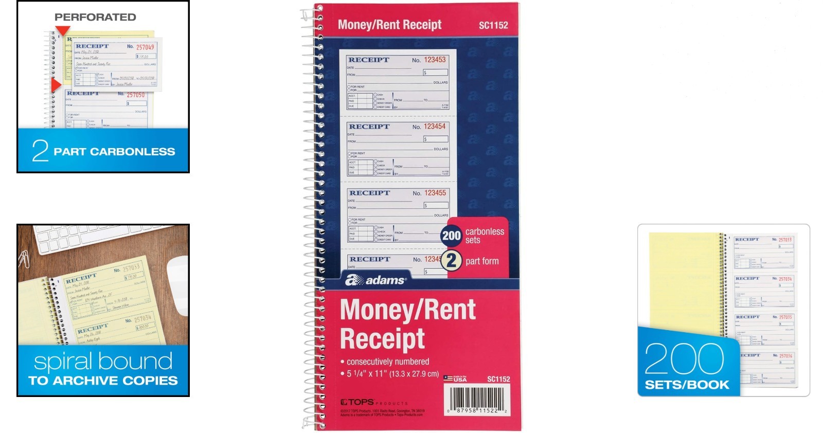 Professional 2-Part Receipt Book with Spiral Bound Pages for Quick Tracking