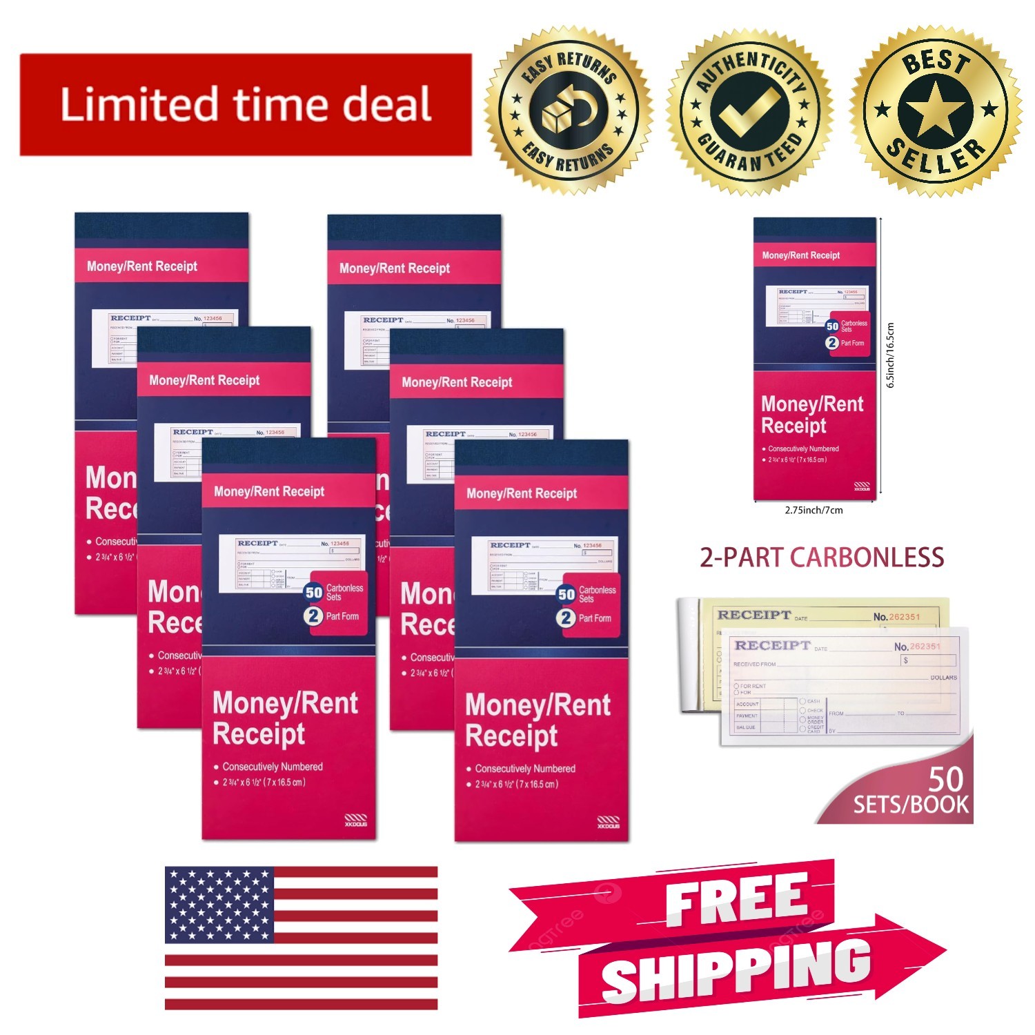 Efficient 2-Part Receipt Book with Wraparound Dividers: 6 Packs for All Needs