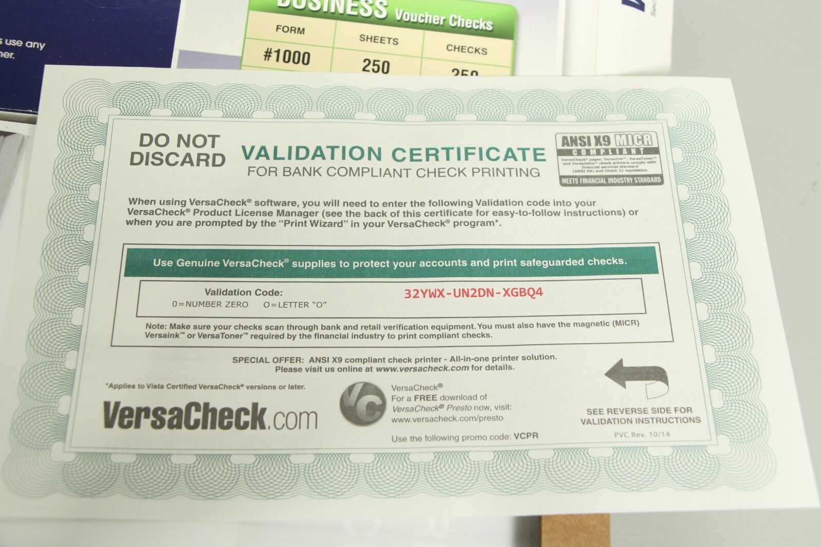 VersaCheck Security Business Check Refills: Form #1000 Business Voucher