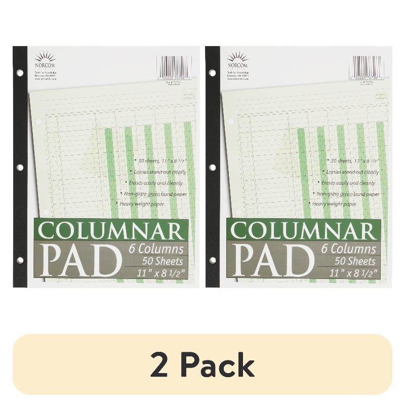 (2 pack) Norcom, Columnar Ledger Pad, 6 Columns,8.5″ x 11″,Letter Size,50 Sheets